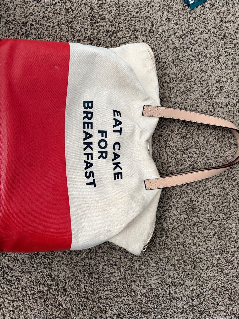 kate spade Red and White Canvas Tote with Pink Handles